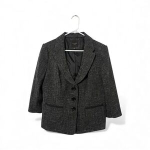The Limited Collection Black & Gray Tweed 3/4 Sleeve Tailored Blazer